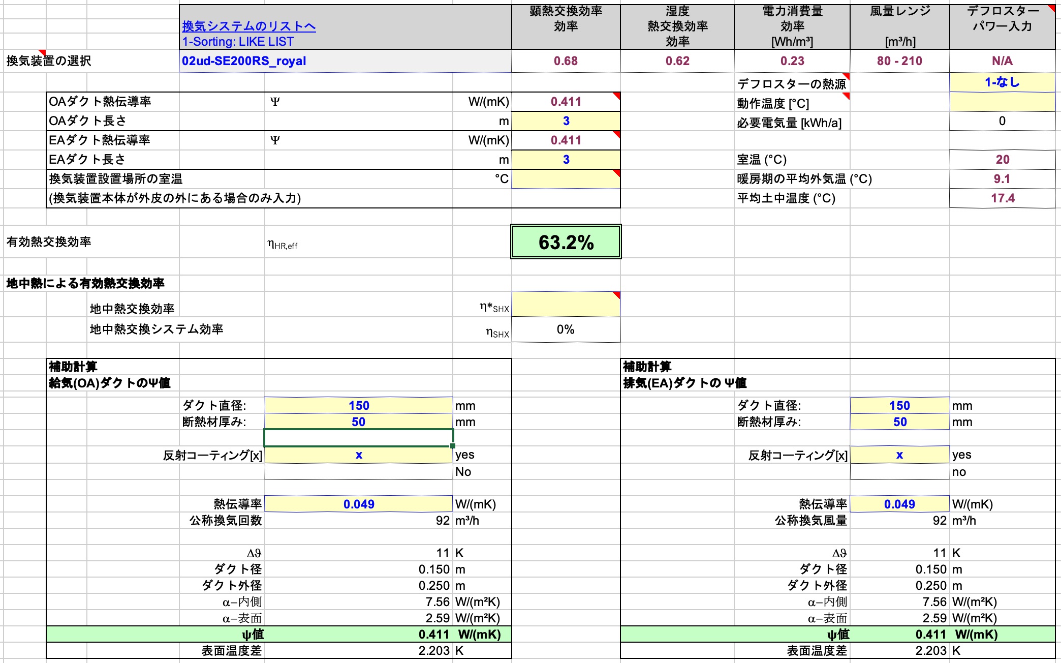 PHPP OA/EA データ